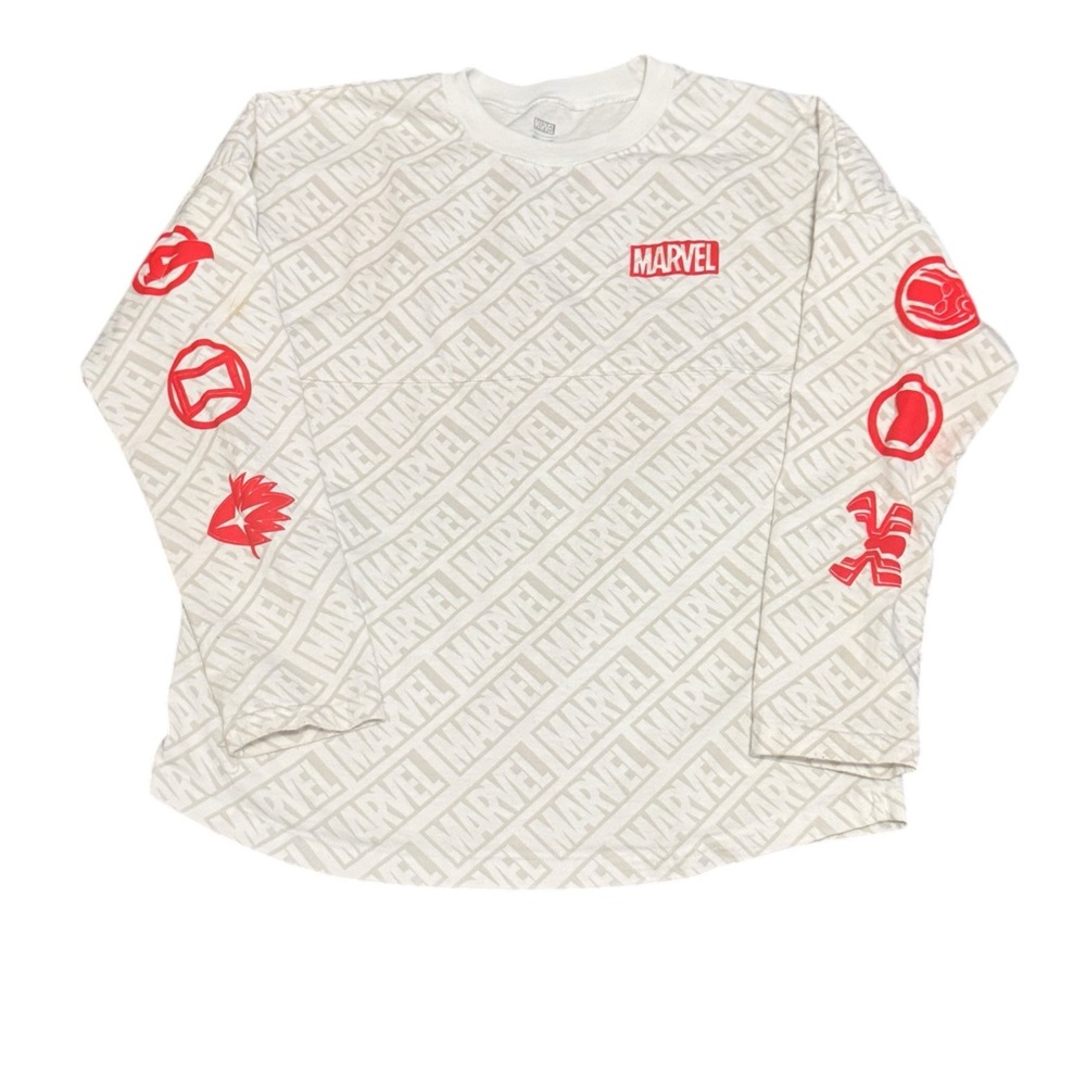 Marvel Spirit Jersey White Long Sleeve Tee with Red Sleeve Graphics size XL